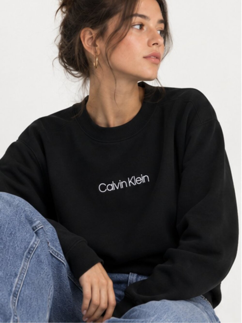 CK Classic Embroidered Logo Crewneck Pullover Black Size XS